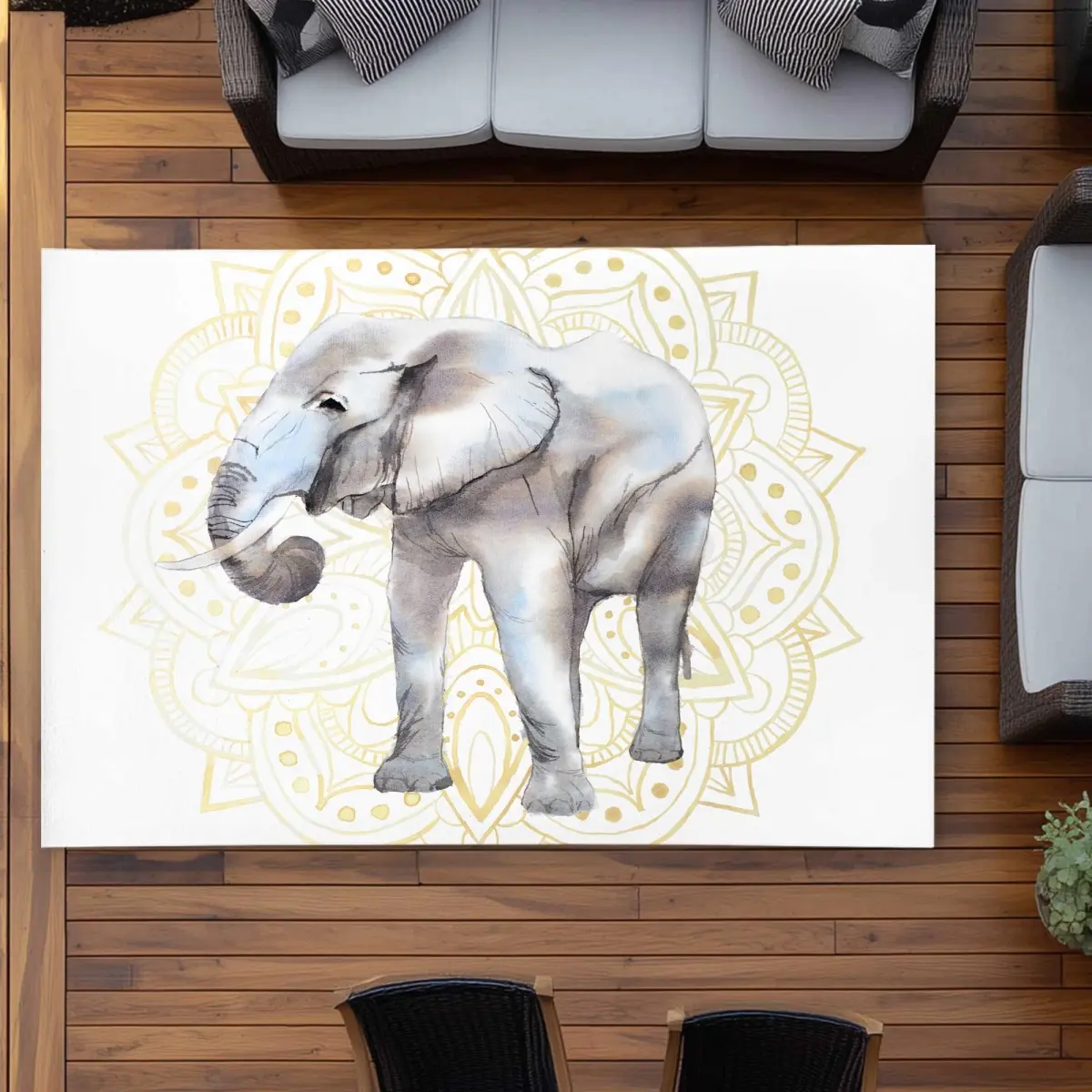 Begin Home Decor C1ROAR570U3B9X 5 x 7 ft. Elephant on Mandalas Pattern Rectangle Area Rug - Bohemian Outdoor Decor