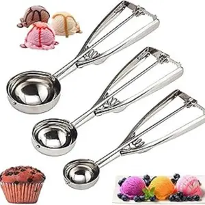 Cookie Scoop Set 3 PCS, with Trigger Large-Medium-Small Size for Kitchen Family Ice Cream Cookie Cupcake Muffin Meatbal multipurpose tainless Steel Ice Cream Scooper