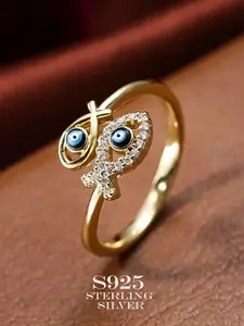 Enameled Devil Eye Women's Adjustable Ring, Pisces Glue Design, Perfect for Vacation, Party, Holiday, Daily Wear, Gift Choice, Unique Rings