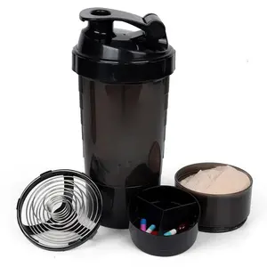 3-Layer Shaker Protein Bottle for Fitness: Plastic Mixing Cup for Powder Shake and Water, 3-Stage Mixing, Ideal for Bodybuilding Workouts
