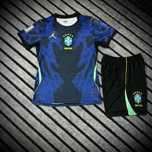 Navy Blue Brazil Training Suit, World Cup Trophy Graphic Football Shirt, Brazil National Team Soccer Jersey, Free Custom Name & Number