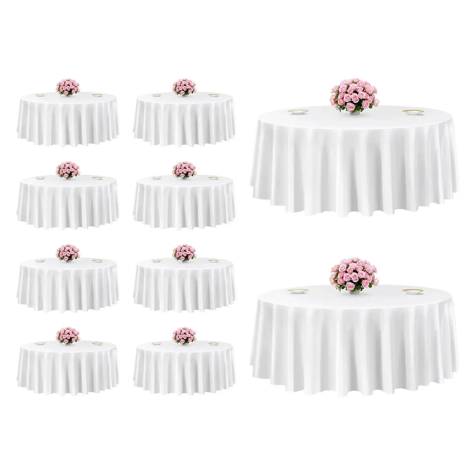 【Summerfinds】VEVOR 10-Pack White Round Polyester Tablecloths, 120 in Diameter, Stain-Resistant & Wrinkle-Resistant, Machine Washable, Outdoor Party Atmosphere Props for Wedding, Christmas, Anniversary