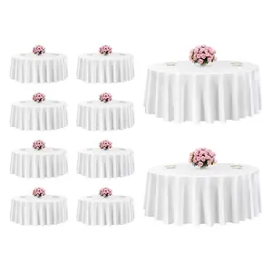 【Summervibes】VEVOR White Round Tablecloths 10 Pack, 120 Inches in Diameter, Stain- & Wrinkle- Resistant, Machine Washable Table Clothes, Polyester Fabric Table Covers for Wedding, Party, Banquet, Formal Events
