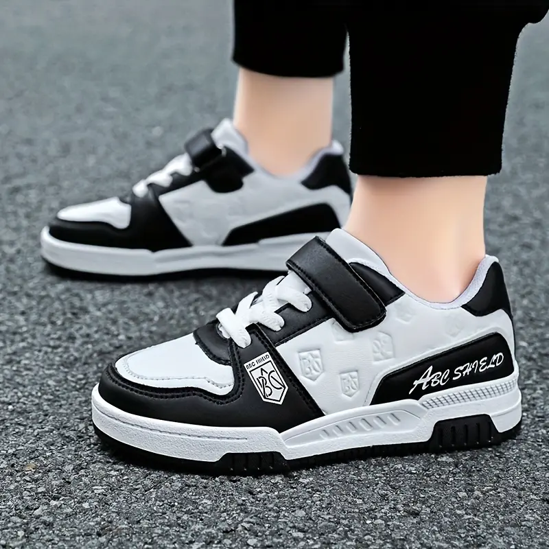 Boys' Color Block Skate Shoes, Sporty Chic Synthetic PU Leather Lace-Ups with a Comfortable Round Toe and Reflective Design, Colour Block, Enhances Visibility, Fitness, Birthday Gift, Adds A Fashionable Look, Outdoor, Comfy Lace-Up, Birthday Gifts