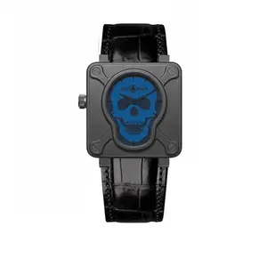 Bell & Ross BR01-92/316L/5479 Men's Watch with Blue Skull Dial and Black Leather Strap