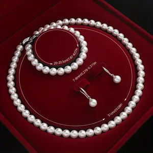 925 Sterling Silver Freshwater Cultured Pearl Necklace Set With Stunning Bracelet And Earrings Jewelry Set - Gift, Banquet, Party, Fall/Winter Sweater Accessories