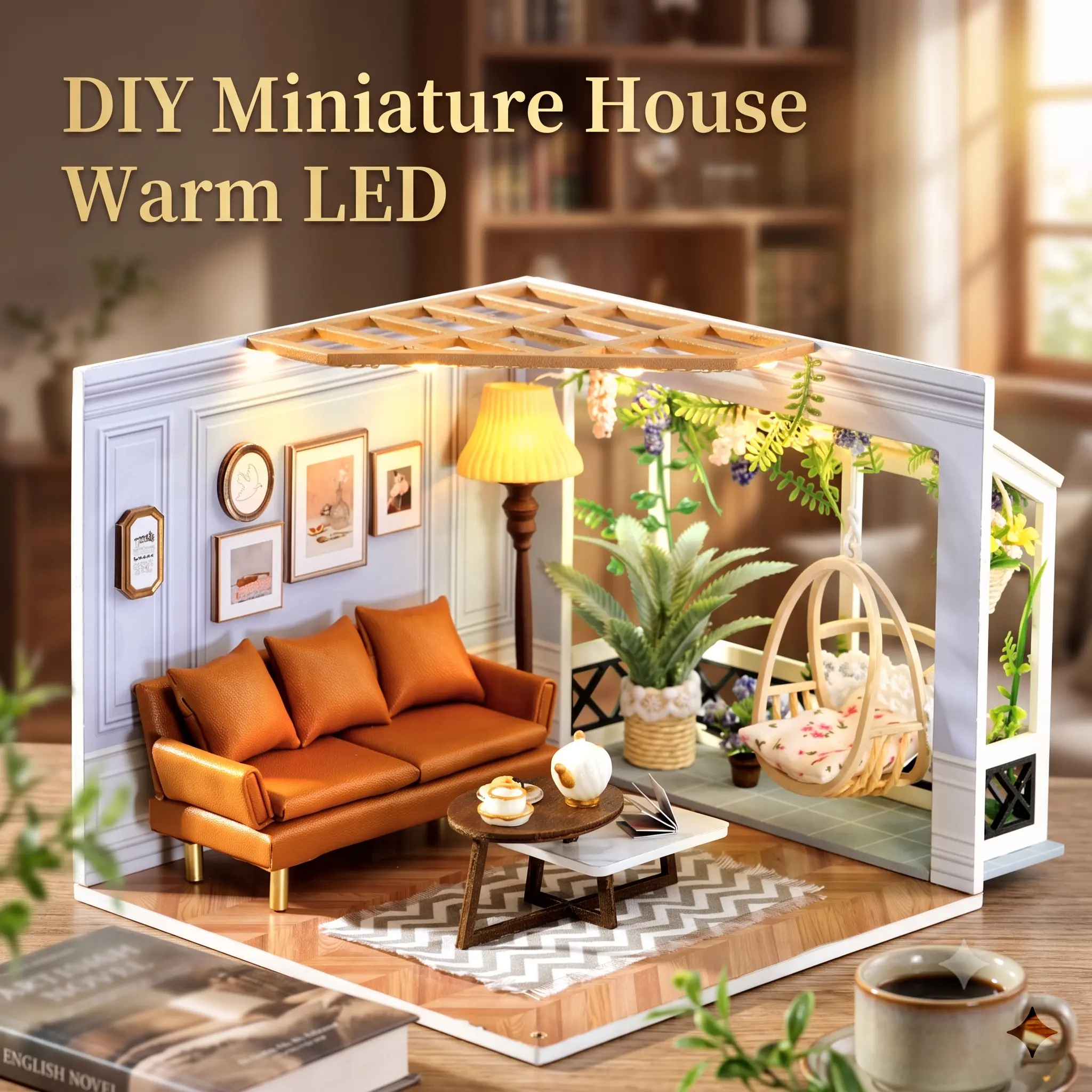 DIY Miniature House Kit for Adults & Teens, Tiny Home Build Craft Kit with LED Light, Wooden Mini Dollhouse Model, Creative Home Decor Display, Handmade Gift for DIY Lovers, Family & Friends