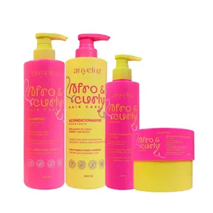 Kit Afro Curly, Crespos, Rizos Hidratados, Definidos y con Brillo - Shampoo + Acondicionador + Mascarilla+ Crema para Peinar  (4 Pack)