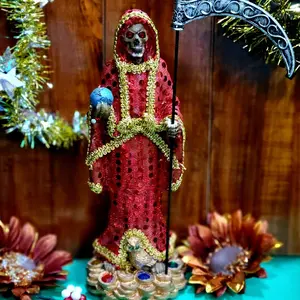 SANTA MUERTE RED 13" HOLY DEATH STATUE/ GRIM REAPER / RED SHINY CLOAK / LOVE