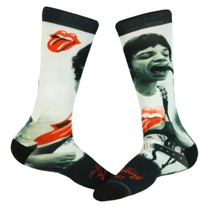 The Rolling Stones Crew Socks Men's Mick Jagger Red Lips Sublimated Design 1-Pair Shoe Size 7-12