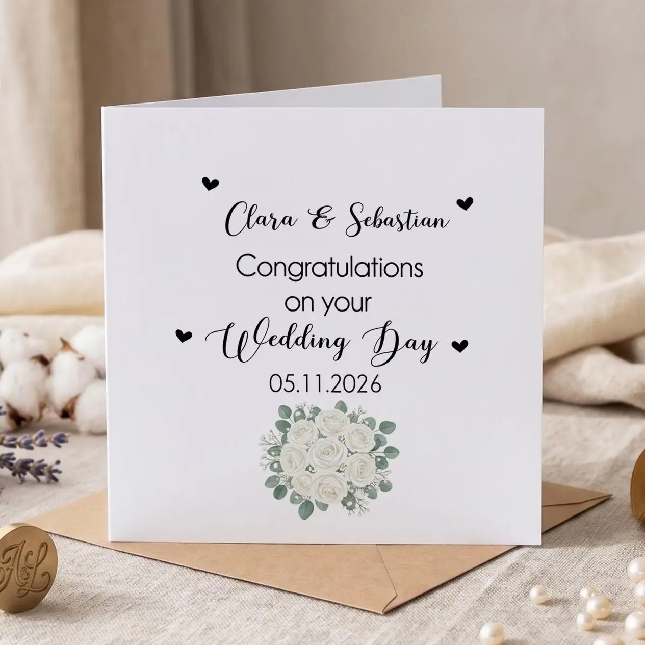 Personalized Botanical Wedding Card,Custom Wildflower Congratulations Card For Couple, Wedding Day Card, Newlyweds Keepsake Gift