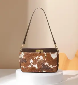 Genuine Hair-on Handbag Versatile Shoulder Crossbody Commuter Purse with Removable Straps & Turn-Lock Clasp for Everyday Use Horsehair Material 9.6" L x 2.6" W x 6.1" H - Horsebag