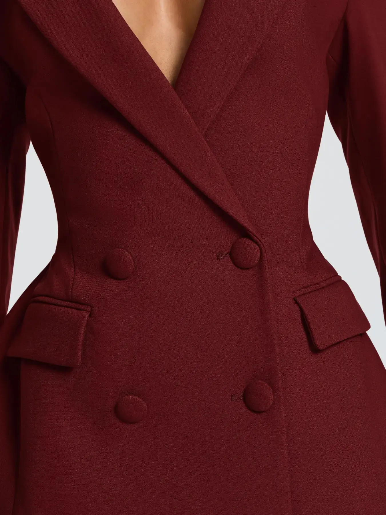 Double-Breasted Waist-Tapered Suit Dress, Deep V Neckline Back Belt Slim Fit Formal Chic Workwear for Commuter & Date Women