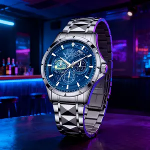 Luxury Formal Watch for Men, Blue-Silver Exquisite Dial, Stainless Steel Strap, Quartz Analog Movement, Water-Resistant & Luminous Large Dial, Business Style Wristwatch, Perfect for Party Daily Wear & Birthday Gift