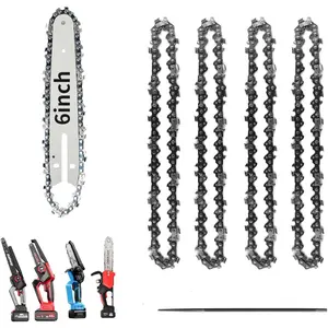 6 Inch Chainsaw Chain and Guide Bar, Replacement Chain  Bar and Chains for 6 inch Mini Cordless Electric Portable Handheld Chainsaw for   (4 Chains + Guides Bar + File)
