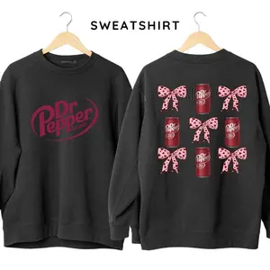 [Sale off up to 50%] Dr Pepper Bow Sweatshirt - Cute Soda Can Graphic Pullover, Cozy Unisex Apparel for Fans of Dr Pepper and Fun Designs, Graphic Streetwear T-shirt