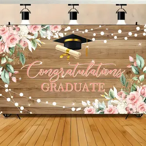 Graduation Party Backdrop Floral Celebration Backdrop Grad Theme Background Cloth Graduation Tapestry Wall Hanging Photography Background Polyester Fiber Indoor Outdoor Party Event Studio Decor Prop Wall Art