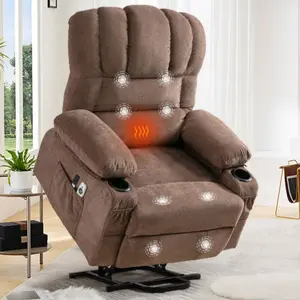 Power Lift Chair Electric Recliner for Elderly Heated Vibration Massage Soft Fabric Recliner Chair with 2 Remote Controls, USB Ports, Cup Holders & Side Pockets for Living Room