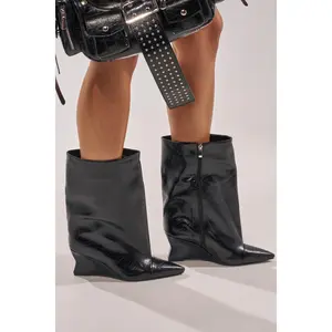 AZALEA WANG VINCI BLACK PU PRINT WEDGE BOOTIE