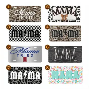 Mama License Plate Bundle Camo Checker Leopard Print Aluminum Vanity Car Tags 12x6 Decorative Front Auto Plates Gift for Moms