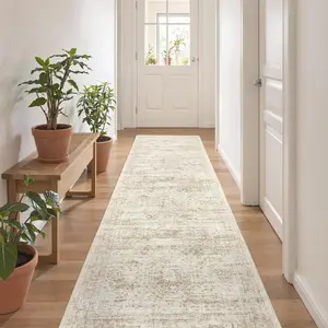 Rug Runners for Hallways Non Slip - 2X8 Runner Rug for Bedroom, Washable Runner with Rubber Backing, Soft Low-Pile Carpet for Kitchen, Laundry, Bathroom (2'X8', Beige/Ivory) Restydon