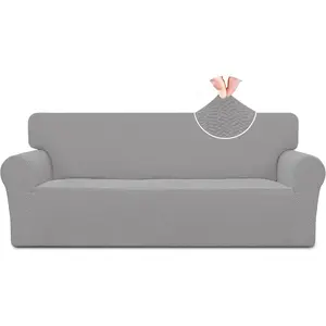 Stretch Couch Cover, 1-Piece Soft Sofa Cover, Sofa Slipcover with Anti-Slip Foams, Washable Furniture Protector for Kids, Pets (Sofa, Light Gray1)