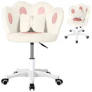 Kids Desk Chair, 360-Degree Swivel Makeup Chair, Adjustable Height Kids Computer Chair with Bow Pillow, Children Desk Chair for Boys Girls in Home Bedroom Study Room