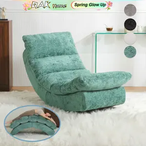 QAK Yoga Chaise Lounge Chair for Adults, Recliner, 300lbs Capacity Large Yoga Sofa Chair with Removable Chenille Fabric, Rocking Chair for Living Room, Bedroom, Wooden Frame