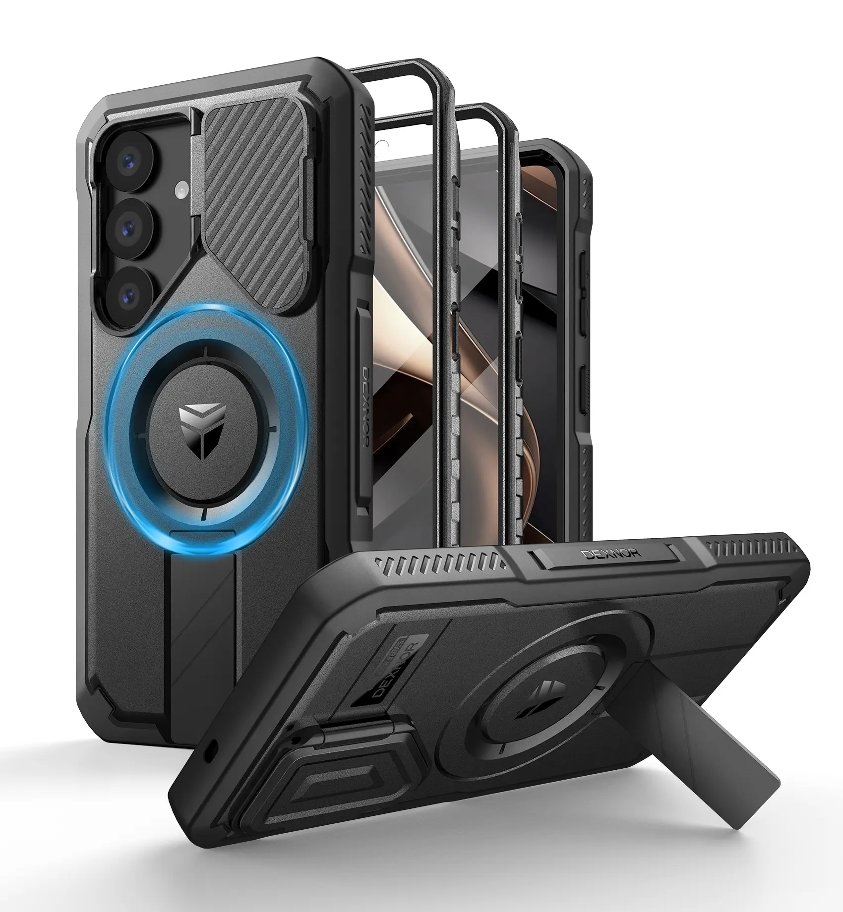 Dexnor for Samsung Galaxy S25/S25 Plus/S25 Ultra Case with Camera Cover & Adjustable Kickstand & Built-in Screen Protector, Magnetic Rugged Shockproof Bumper Cases Heavy-Duty Protective Cover (2025)