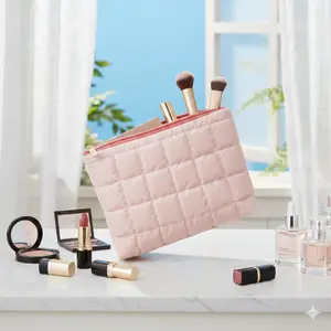 girls makeup bag quilted women cosmetic bag puff lightweight ladies large capacity organizer pouch polyester