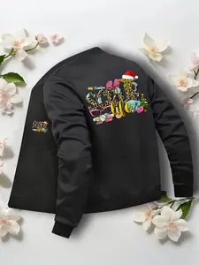 Christmas Nurse Leopard Print Letter Women's Jacket Casual Outerwear, Zipper Closure, Pockets, Suitable for Outdoor Styles