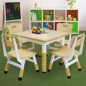 Garvee Adjustable Kids Table and 4 Chairs Set – Customizable Height Multi-Activity Desk – Graffiti-Proof Desktop – Non-Slip Legs – Storage Organizer – Perfect for Home, Study Area, or Daycare – Ages 2-10