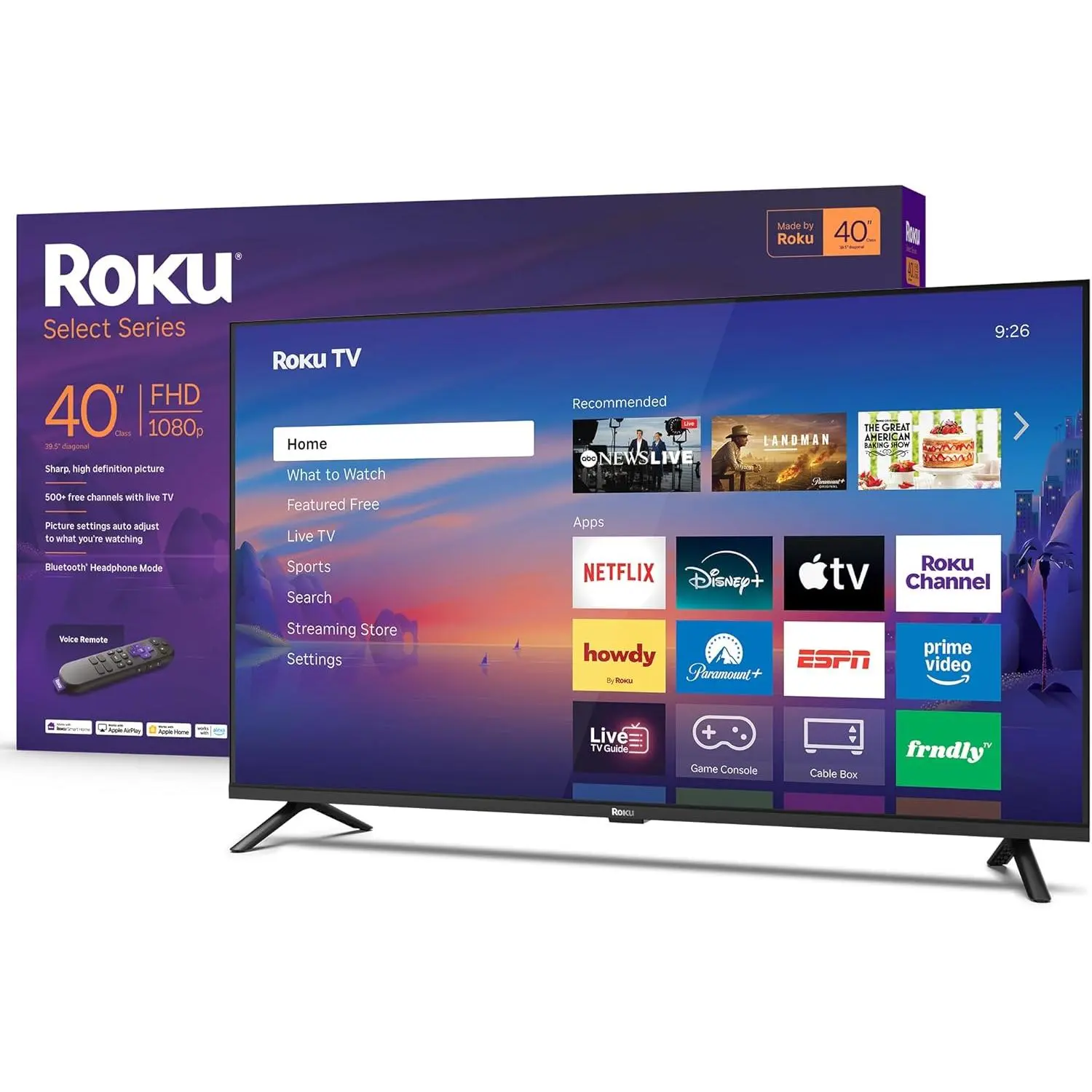 40-Inch 2026 Select Series Smart TV - 1080p Full HD RokuTV Flat Screen LED Television with Voice Remote, Wi-Fi, Bluetooth Headphone Mode for Streaming Local News, Sports