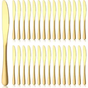 30 Pcs 9 Inch Steak Knives Serrated Stainless Steel Steak Knife Butter Knife Heavy Duty Dishwasher Safe Dinner Knives for Kitchen BBQ Party Home Restaurant Wedding (Gold)