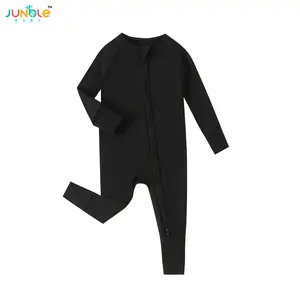 Black plain weave | Bamboo strip zippers one-piece pants