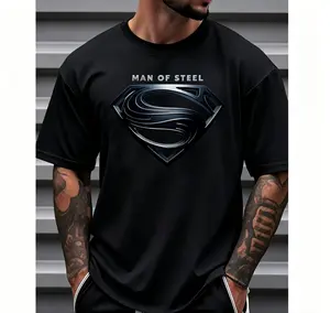 Justice League Men'S Plus Size Casual Crew Neck T-Shirt Man of Steel Graphic Print Short Sleeve Ideal for Spring/Summer Everyday Tshirt | Playful Text Design | Comfortable Fit SIZE Plus Size M-5XL