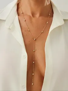 Women's Rhinestone Chain Necklace, Y-Shaped Metal Pendant Jewelry, Party Gift Idea, Daily Wear Accessory for Women