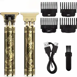 Retro Engraved Gold Hair Trimmer - Zero Gap T-Blade with 4 Guide Combs