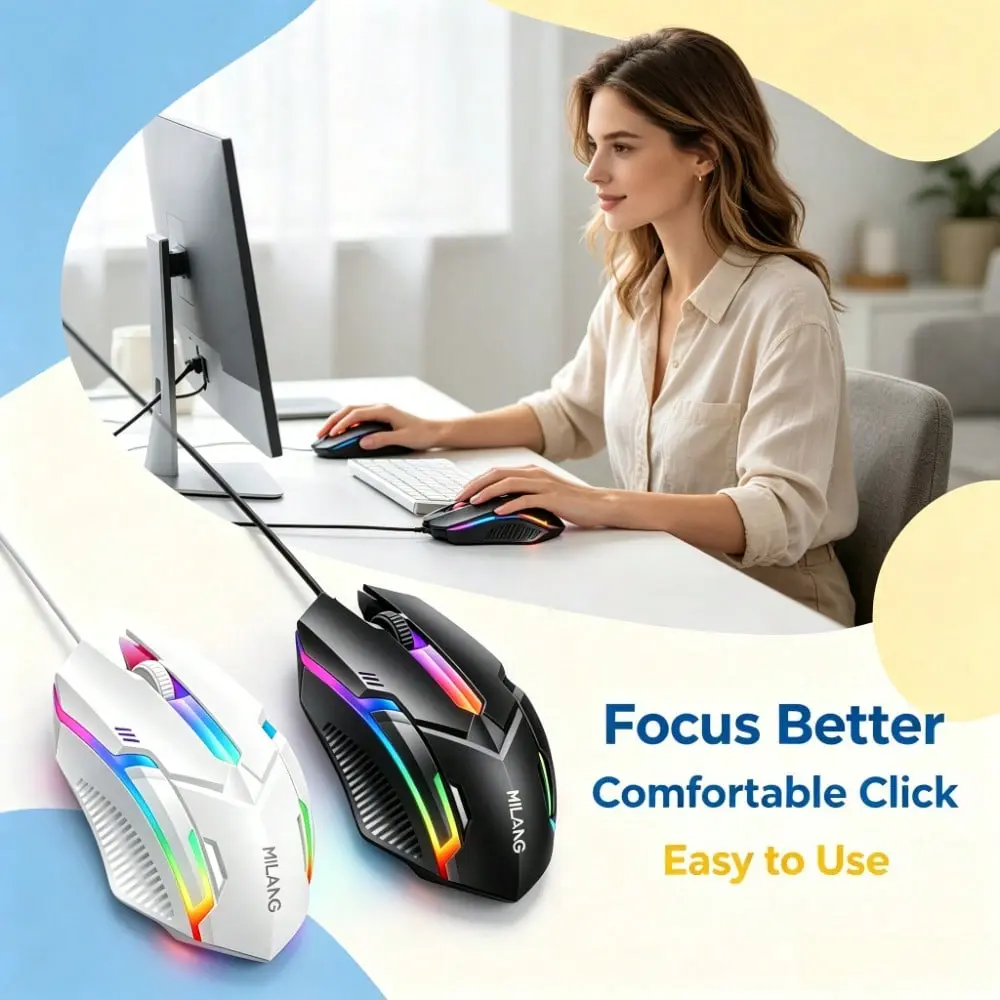 1pc Wired RGB Rainbow Backlit Gaming Mouse - USB Ergonomic Plug-and-Play Computer Mouse with Comfortable Grip, Suitable for Office, Home Games and Daily Computer, Laptop, Desktop Use