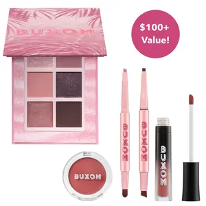 Buxom Glam Getaway Makeup Bundle - Eyeshadow, Lip Products, and Cheek Cosmetics