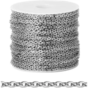 [66 FT] Stainless Steel  Chains Bulk for  Making, 2mm 304 Stainless Steel Flat  Link Chains Roll Spool for  Making DIY Craft