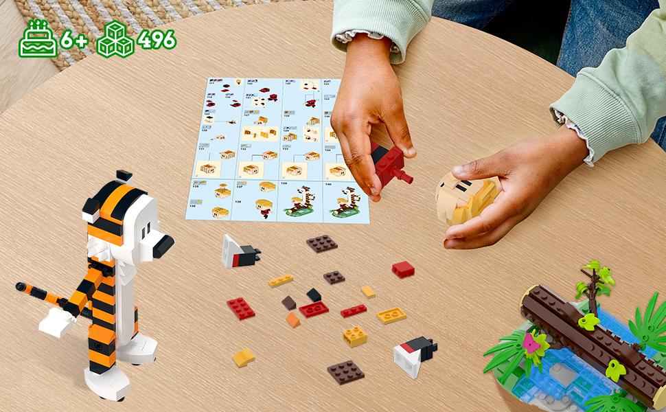 TENHORSES Boy and Tiger Adventure Blocks Set 358PCS with Rotatable Device Compatible with Legos Durable ABS Plastic Toy for Boys Girls Adults Fathersdaygift Model Car Kit with Wheel Animals