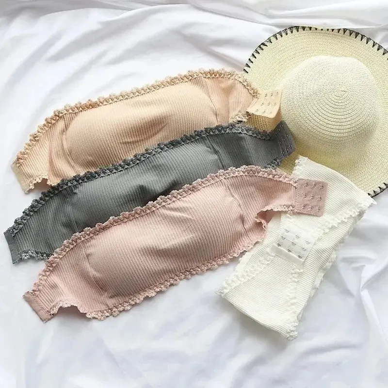 Women's Seamless Strapless Bra – Breathable Lace Back Bandeau Bralette