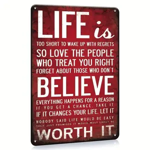1pc, Inspiring Sentences Life Is Believe Worth It Metal Tin Sign (8''x12''), Vintage Plaque Decor, Home Decor, Restaurant Decor, Bar Decor, Cafe Decor, Garage Decor, Wall Decor, Water-proof, Dust-proof