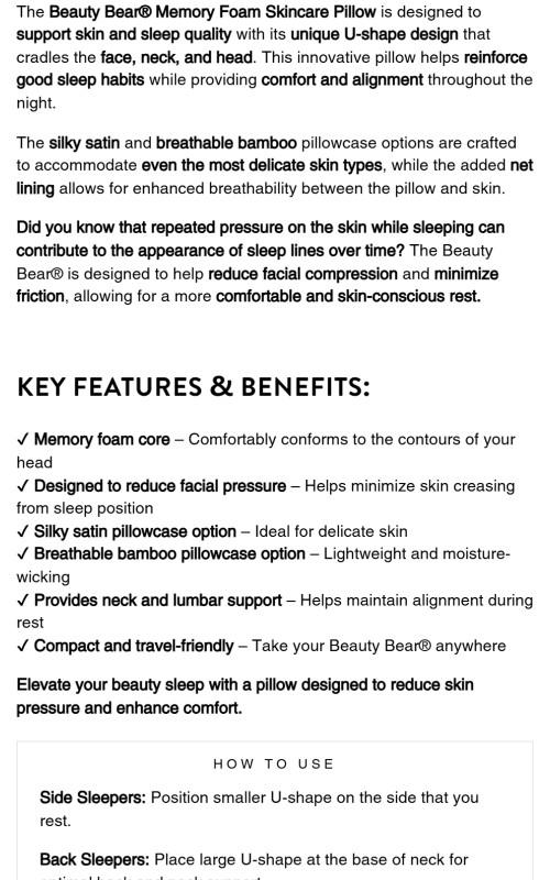 Beauty Bear Skincare Pillow – Supportive, Ergonomic Memory Foam with Orthopedic-Inspired Design