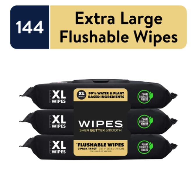 Flushable Wipes, Extra Large Shea BUTTer Smooth Wet Wipes, 144 Count