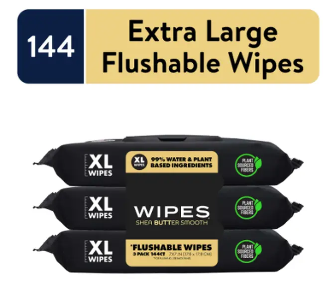 Flushable Wipes, Extra Large Shea BUTTer Smooth Wet Wipes, 144 Count