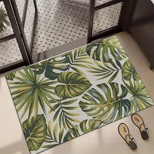 Green Leaf Pattern Bathroom Mat - Super Anti-slip Bathroom and Kitchen Doorway Doormat,  Durable Fast Absorbing and Quick Drying Shower Mat, Laundry Room Mat, Perfect Decoration for Home and Bathroom, Absorbent Rug, Bathroom Decorative Mat