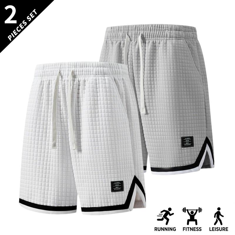 3-pack men’s breathable waffle basketball shorts with an elastic drawstring waist, side pockets, contrast piping, and a split hem—ideal for the gym, running, training, and everyday wear.