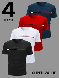 Men's Sport Quick-Dry Short Sleeve T-Shirt Set, Breathable Fast Dry Round Neck Training Top for Running Football, Casual Sportswear for Gym Cycling Basketball